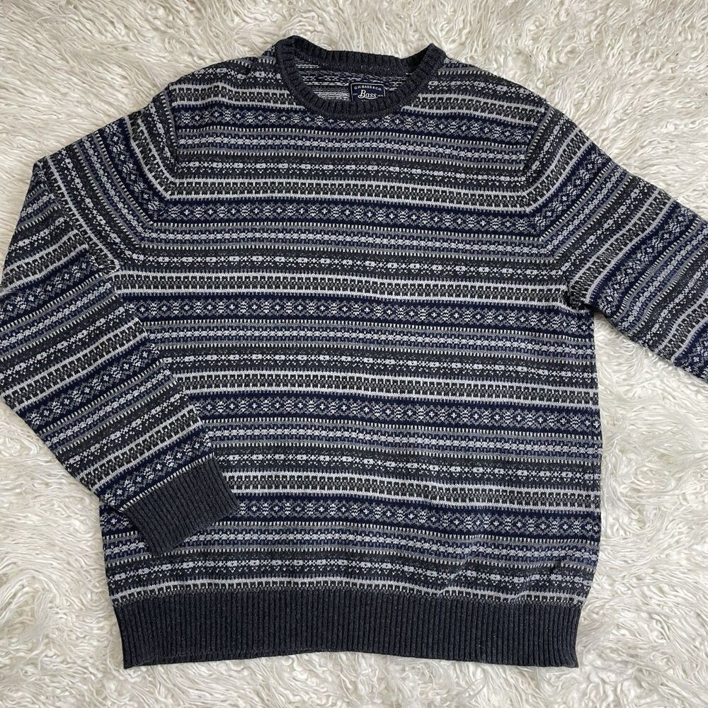 G.H. Bass & Co. Sweater Men’s XXL Blue Gray White Cotton / Wool Blend